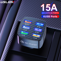 USLION 75W 6 Ports Car Charger Quick Charge 3.0 15A USB Charger For iPhone 1411 Pro Samsung Xiaomi Huawei Mobile Phone Charger