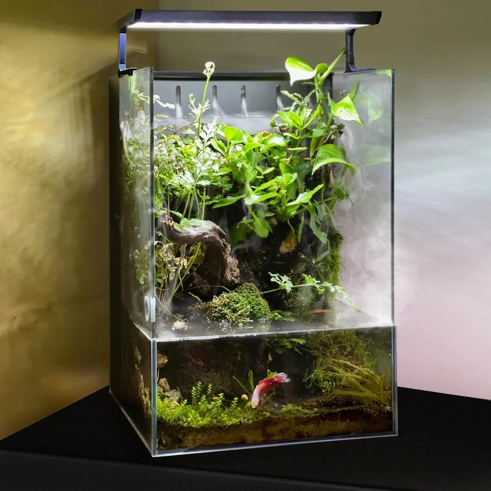 

Fish Tanks Integrated Aquarium, Lights, Water Pumps, Fog Flowers, and Mats Included, Tropical Rainforest Aquatic Landscape