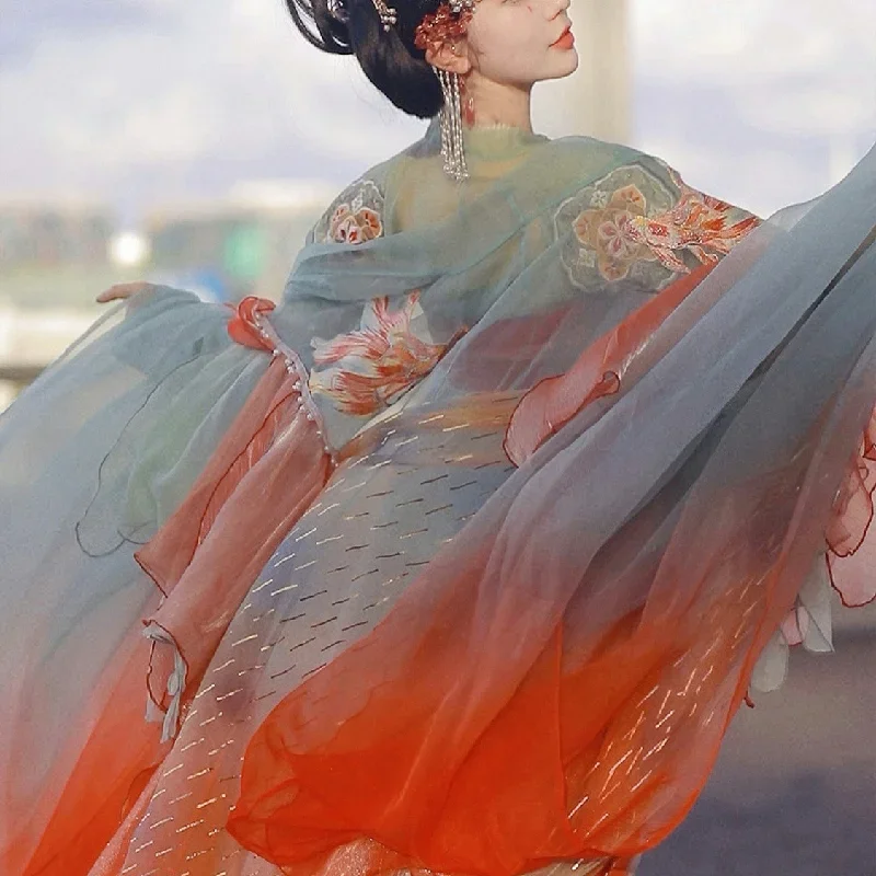 Hanfu Set pakaian dansa tradisional Cina wanita, Set rok panjang dada lengan besar Cosplay Hanfu Cina 2023