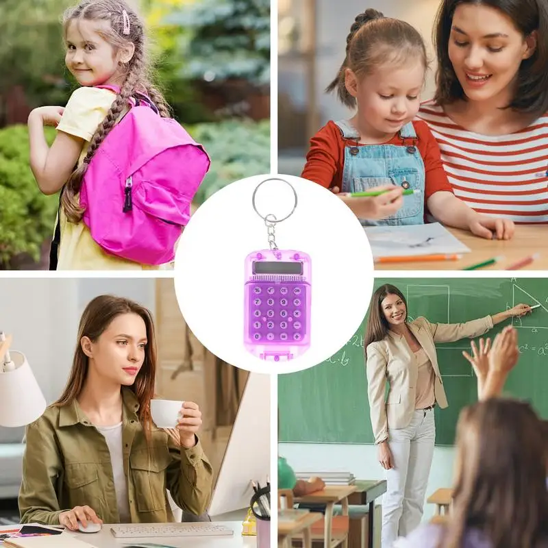 Pocket Calculator Mini 2-in-1 Tiny Electronic Portable Calculator Key Ring Candy-Colored Mini Digits Calculator Cute And