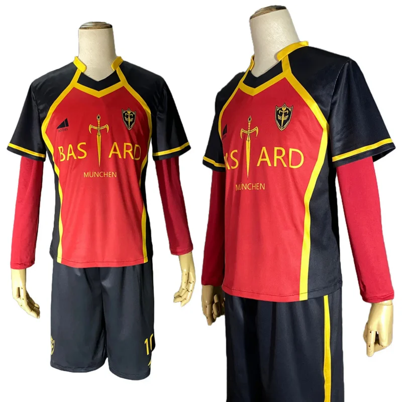 

Anime Blue Preson Cosplay Costume Bastard Munchen Red Uniform Ness Kaiser Isagi Yukimiya Kurona Kunigami Football Soccer Costume