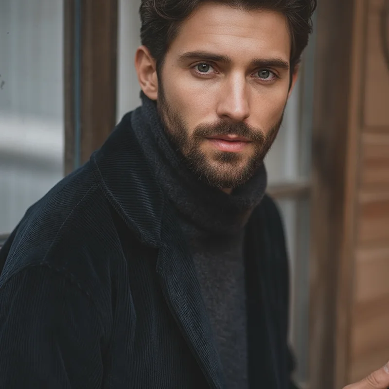 Maden 秋と冬のヴィンテージウインドブレーカーメンズブラックコーデュロイコートミッドレングスストライプコート男性レトロトレンチ固体オーバーコート