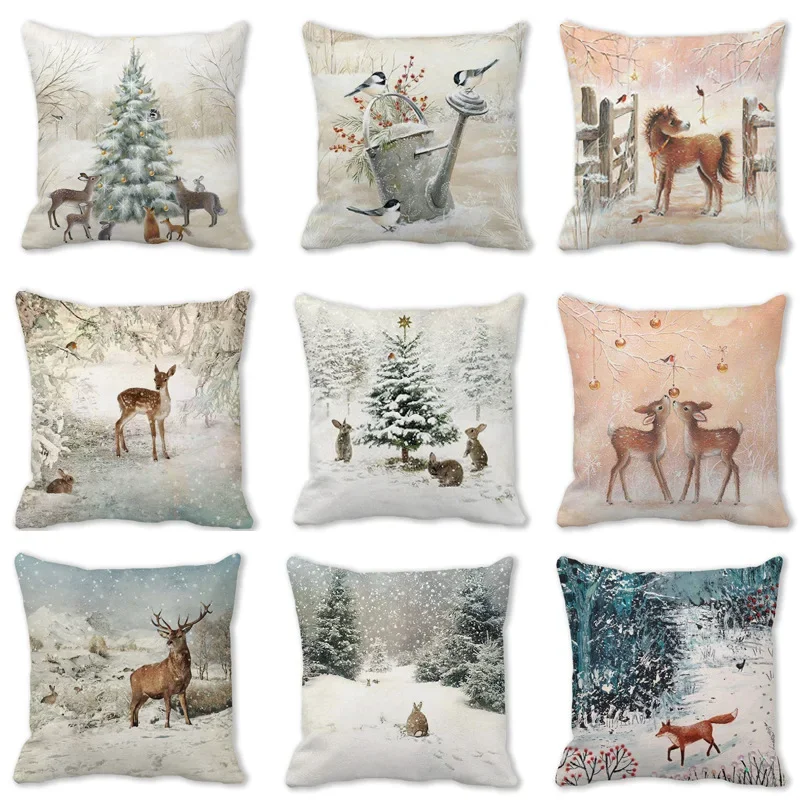 45cm Merry Christmas Cushion Cover Pillowcase Christmas Decorations for Home Ornament Happy New Year Christmas Decor