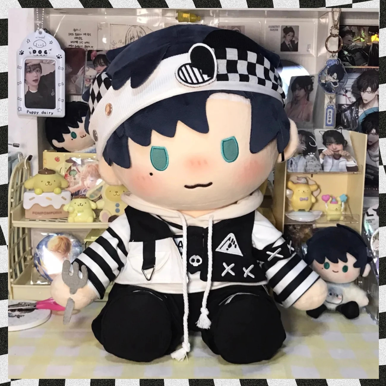 

40cm Sitting Doll Clothes Set Baby Clothes Black and White Skull Vest Suit Cool Series Cotton Doll Clothes Suit Coat Send Friend