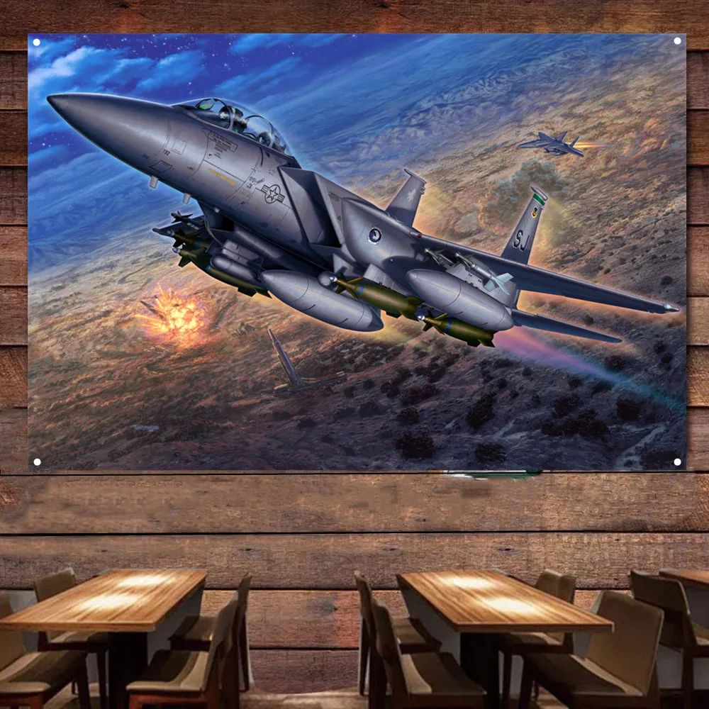 

F-15E Eagle Fighter Jet airplane Flag Hanging Banners U.S. Air Force Aviation Military Art Poster Wall Art Tapestry Home Decor