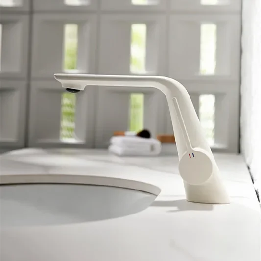 All copper milky white basin faucet for home hot and cold washbasin bathroom bathroom cabinet splash proof faucet