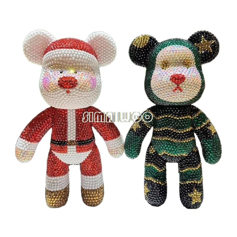 

Handmade Rhinestone Santa Claus Green Doll DIY Handmade Christmas Mosaic Bear Shining Decorative Gift Crystal Toy Cross Stitch