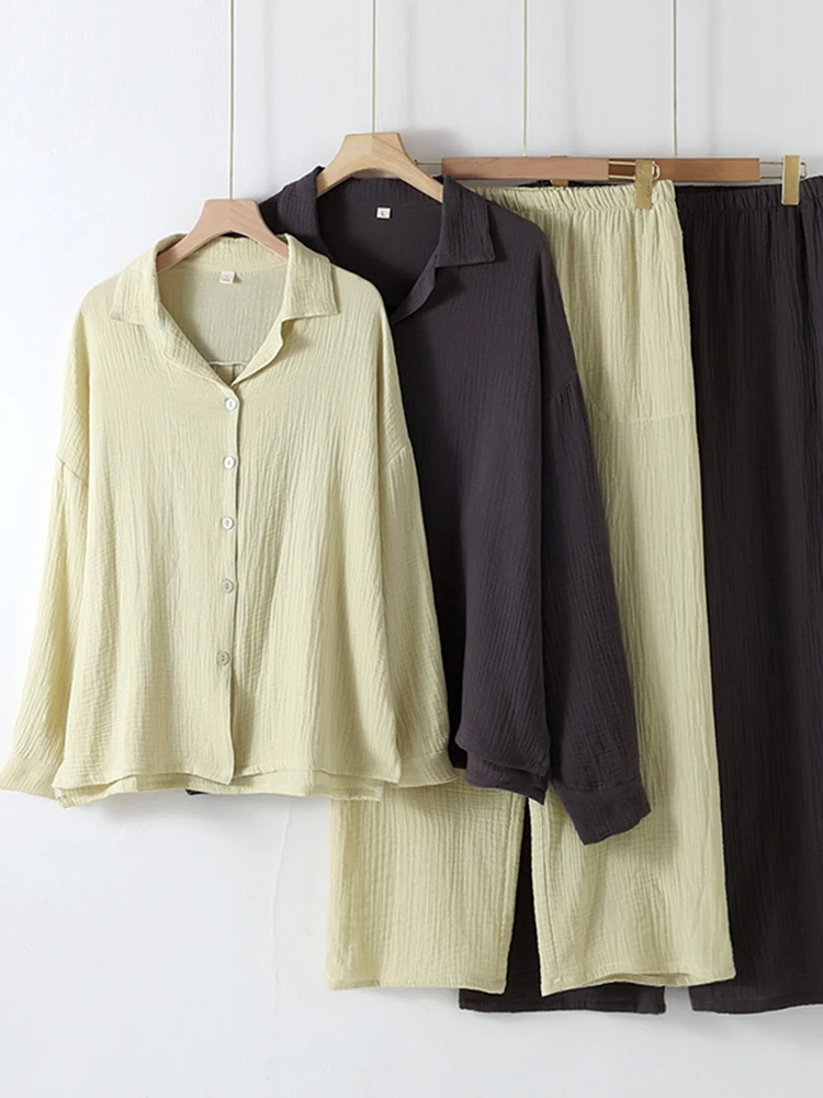 Couples Cotton Pajamas Long Sve Home Clothes Set Men's Pure Cotton Spwear Spring Autumn Season Double Layer Gauze