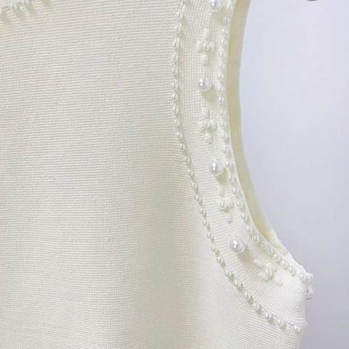 حبات اللؤلؤ محبوك فستان ماكسي المرأة الصيف فسكوزي أكمام موضة تانك الجلباب سيدة أنيقة مساء حفلة فستان طويل 2026 #3