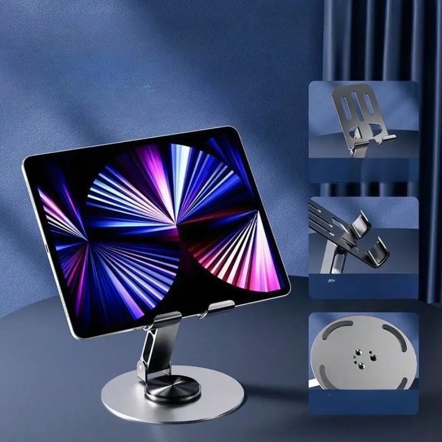 Todo metálico 360 °   Soporte giratorio para teléfono: soporte universal resistente para iPhone y Android, soporte de escritorio ajustable, idea de regalo premium