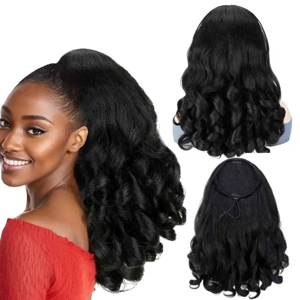 

Синтетический шнурок для наращивания хвоста, 16 дюймов, пушистые вьющиеся волнистые конские хвосты, наращивание волос для чернокожих женщин, повседневное вечерние использование