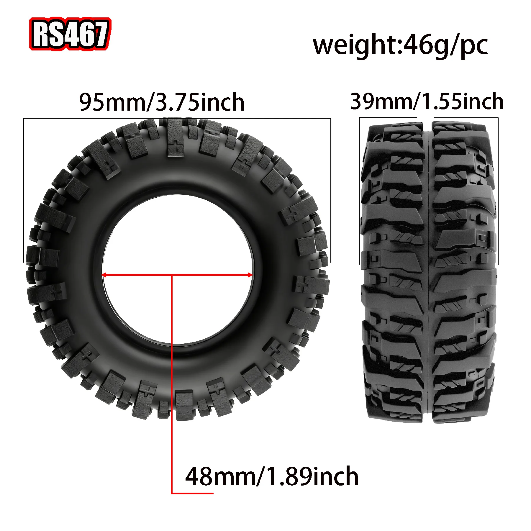 RED SPIDER 4Pcs 1.9-inch Rubber Tires 95mm for 1/10 RC Crawler Car TRX4 Defender Bronco AXIAL SCX10 RC4WD D90 D110