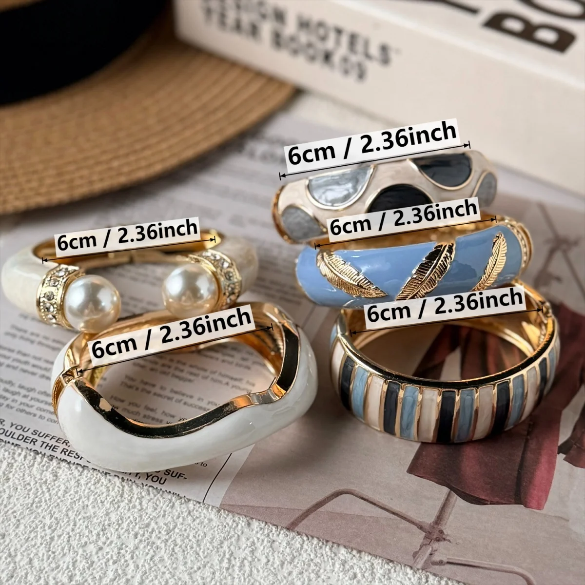 Trendige blau-weiße Emaille-Manschettenarmbänder für Damen und Herren, Vintage, unregelmäßige Streifen, stapelbarer Armreif, Partyschmuck – Detail 33