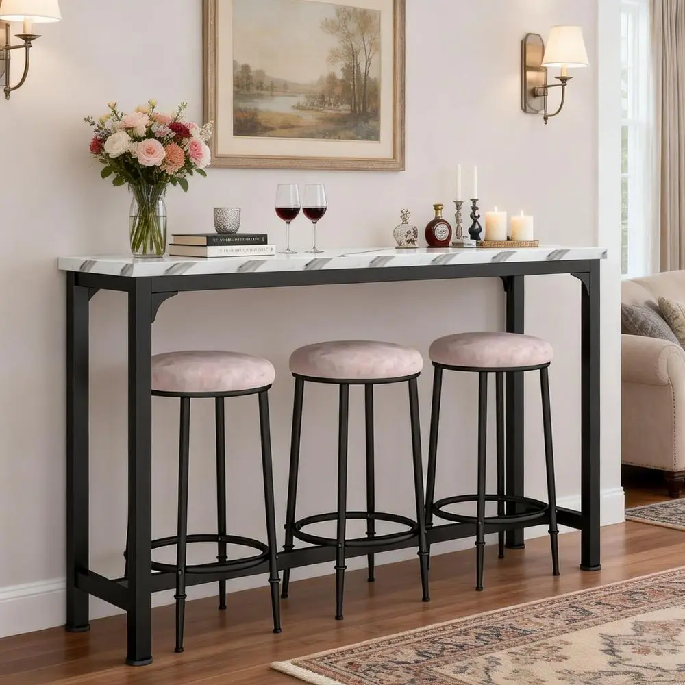 Bar Table Set or 3, 4 Piece ole Table with 3 Stools, Counter Height Kitchen Table Set with 3 Chairs or Breakast Nook, Living Roo