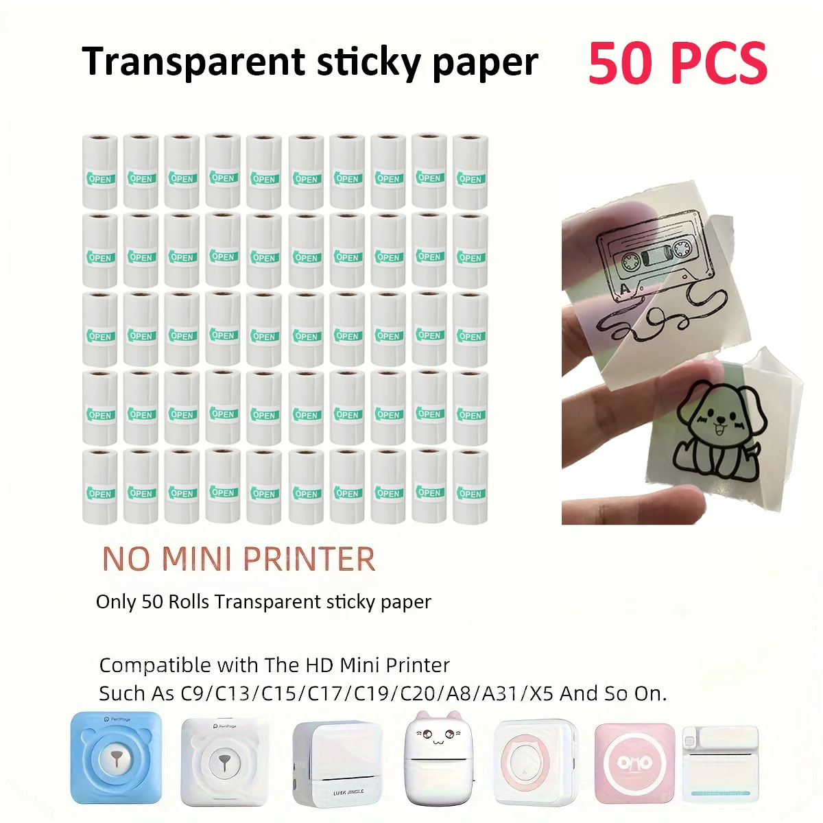 Transparent Thermal Paper MINI Printing 50PCS Wholesale Self-adhesive paper For Mini Printer Stickers scrapbook For peripage T02