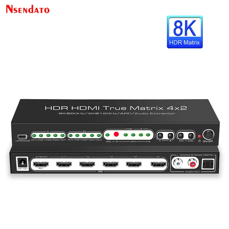 

HDMI True 2 1 Matrix Switch 4K 120Hz 8K 4x2 Switch Splitter HDMI 4K 120Hz HDR 10 8K Matrix HDMI For dolby atmos CEC ARC PS5 XBOX