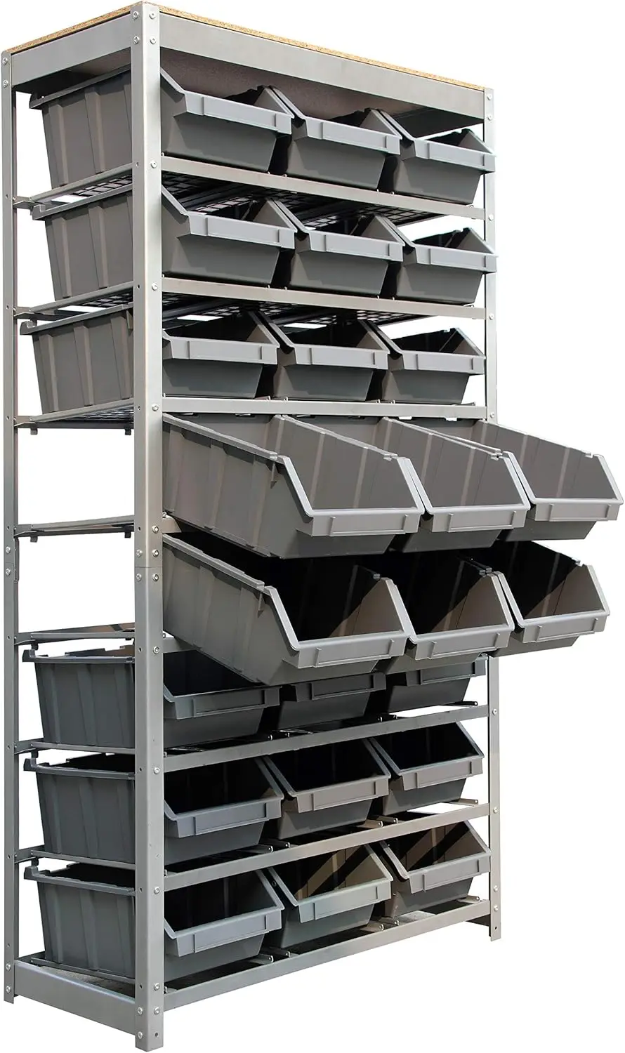 Rack Bin Rack Storage System Heavy Duty Steel Rack Organizer Shelving Unit w/ 24 Plastic Bins in 8 Tiers