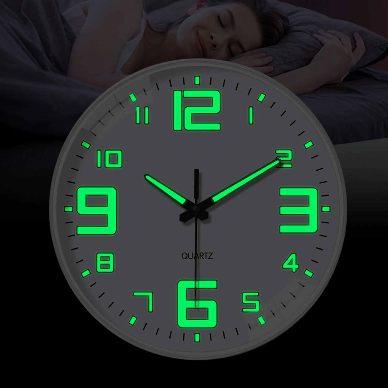 Nowoczesny świecący zegar ścienny z tworzywa sztucznego, okrągły, cichy, świecący zegar ścienny o średnicy 20-40 cm, zasilany bateriami AA, odpowiedni do...
