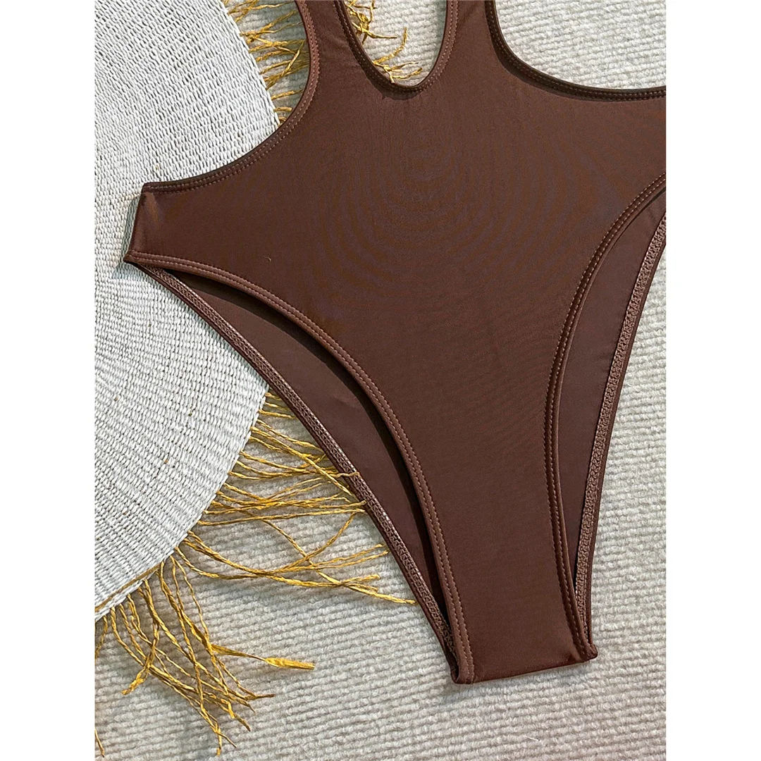 Sexy Badeanzug für Damen mit Metallring-Ausschnitt und Kreuzrücken, einteiliger Badeanzug, hoch geschnittene Beine, Monokini, Badebekleidung, Badeanzug V7566 – Detail 18