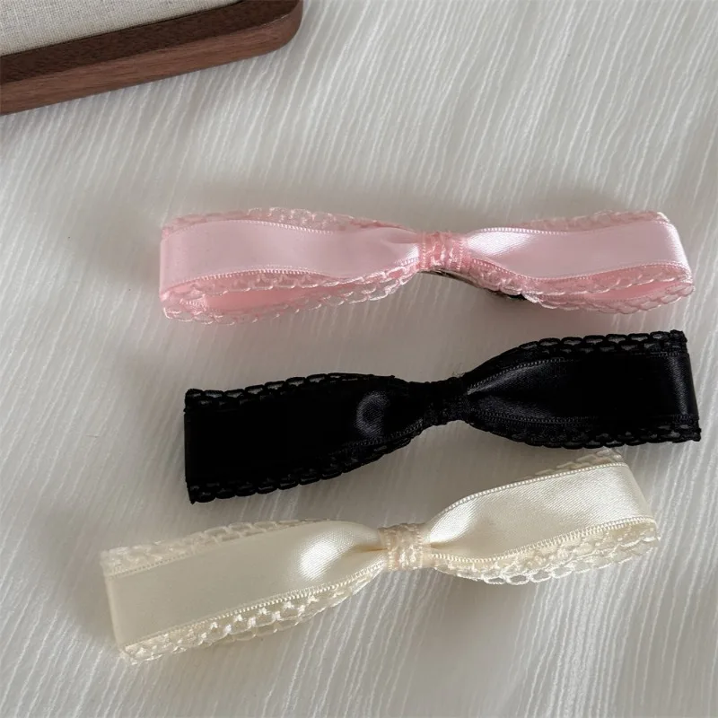 Ballet Style Princess Lace Satin Bow hair clip Korean Style Sweet Girlish Side Bang Clip Accessories Women