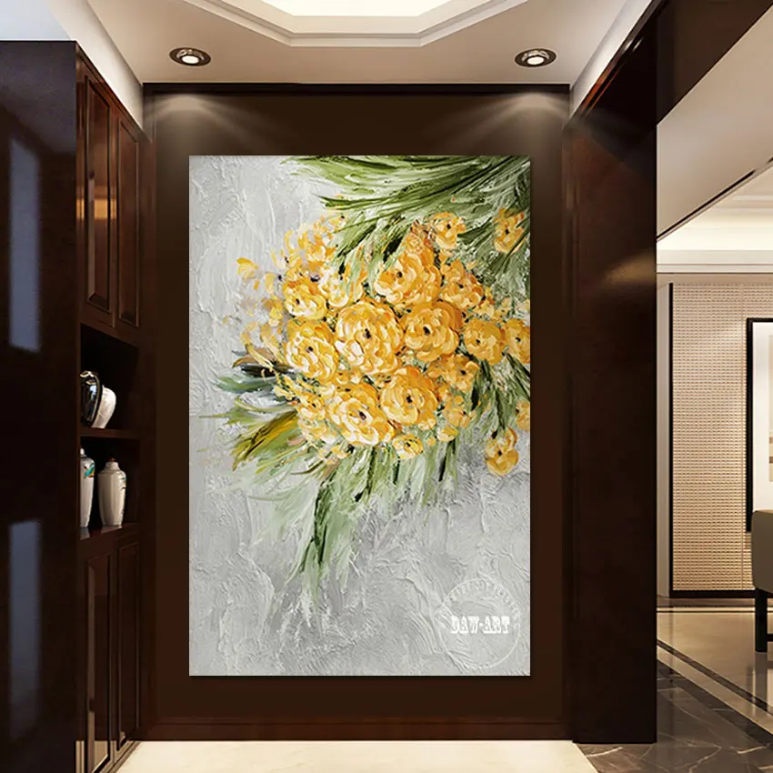 

Yellow Acrylic Flower Frameless Abstract Canvas Art Contemporary Paintings Wall Picture 100% Hand-painted Home Decor Artwork