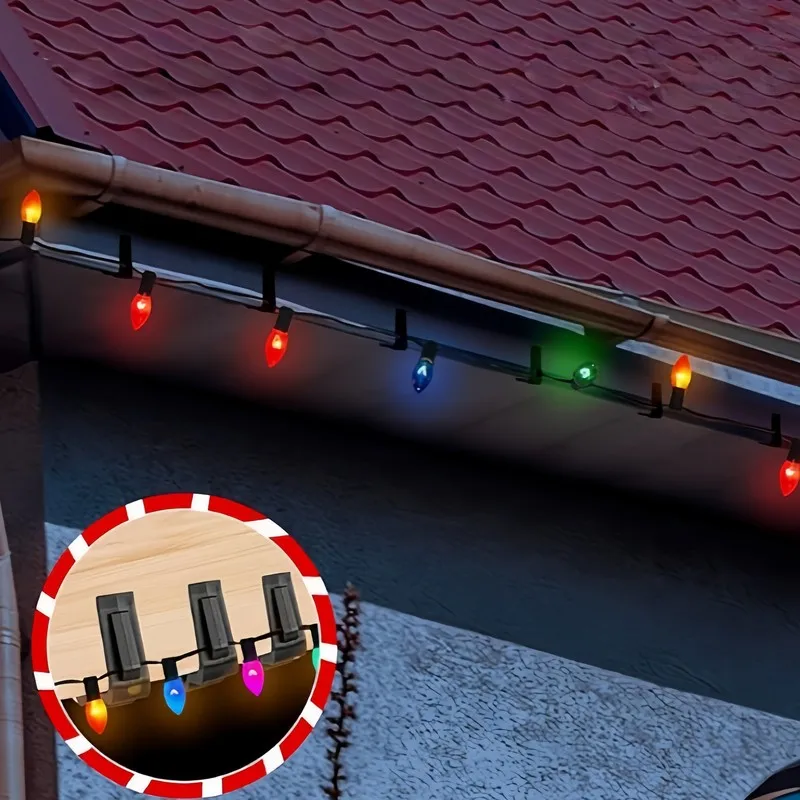 Sturdy Black Outdoor Light Clips 80 pcs, Hold Christmas Lights on Eaves, Fences and Gutters, Easy Install