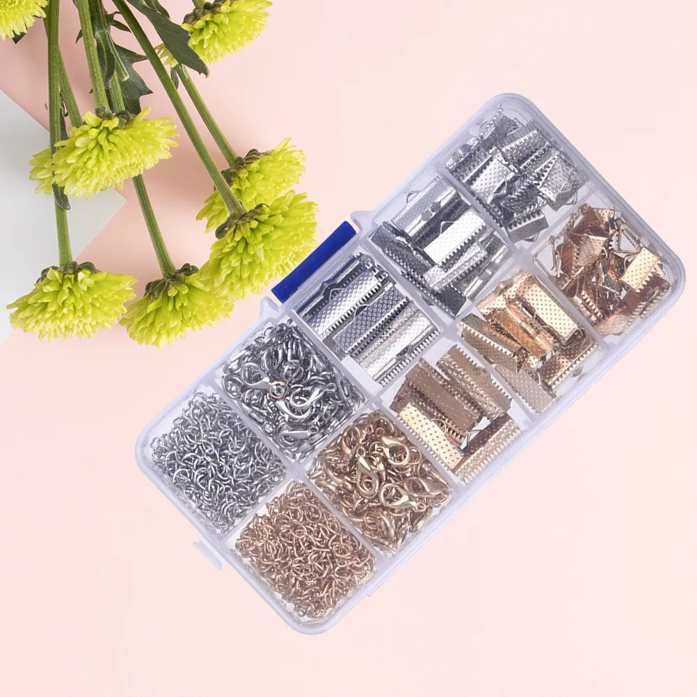 

370 Pcs Textured Crimp End Clamps Cord Ends Zipper Clips Plated Ribbon Fastener Clasps