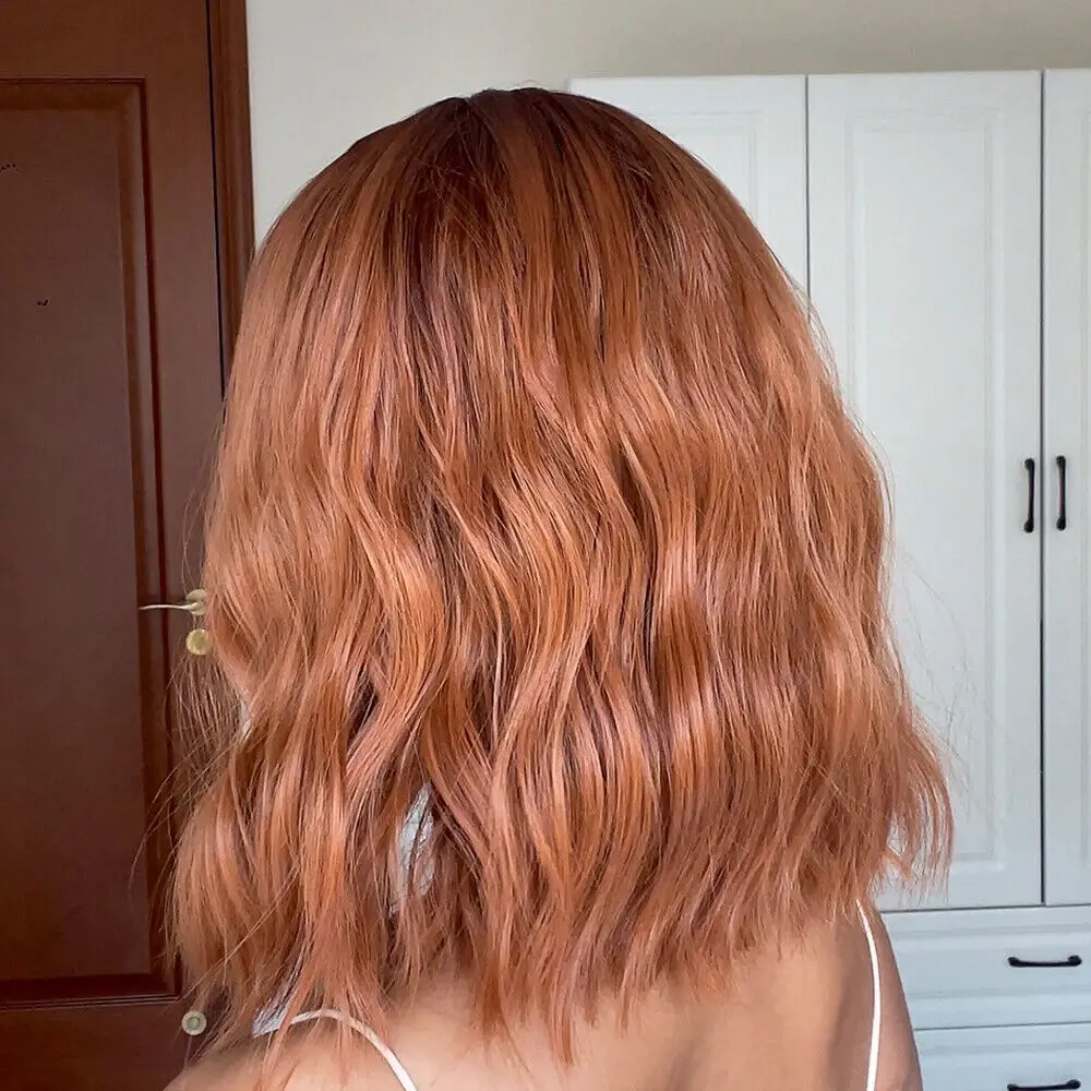 Cabelo laranja Ombre Natural encaracolado com Franja para mulheres, sintético, perucas de festa diária