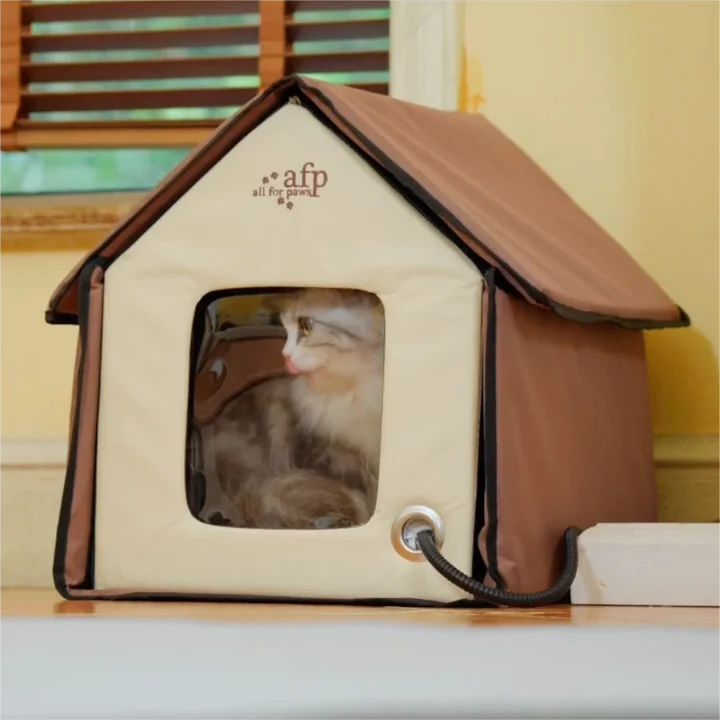 

AFP Luxury Winter Heating Cat Rest Nest Indoor Cozy Warm Cat House With Heated Pad Portable Foldable Thermo Kitten Shelter Home