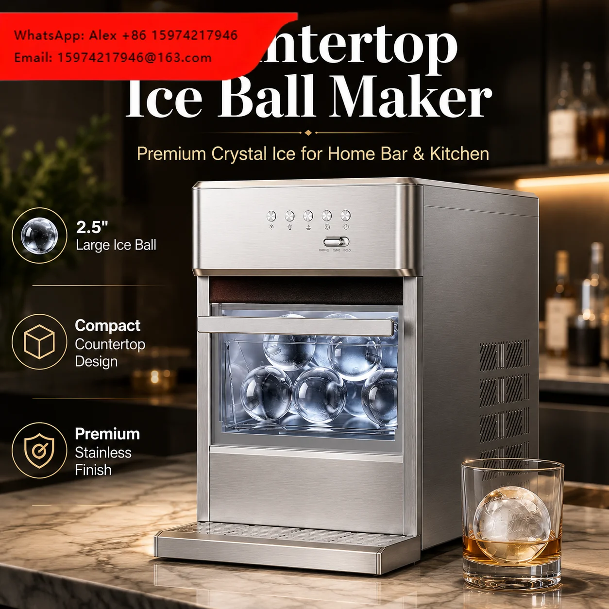 2.5 HOme Ball Ice Maker Self-Cleaning Ice Maker Machine Sphere Ice Machine For Bars Cafe