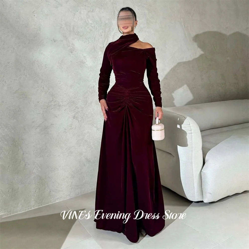 

VINES Burgundy Velvet Prom Dresses Asymmetrical Off Shoulder Celebrity Dress with Ruched Waist Women's Evening Dress Customized