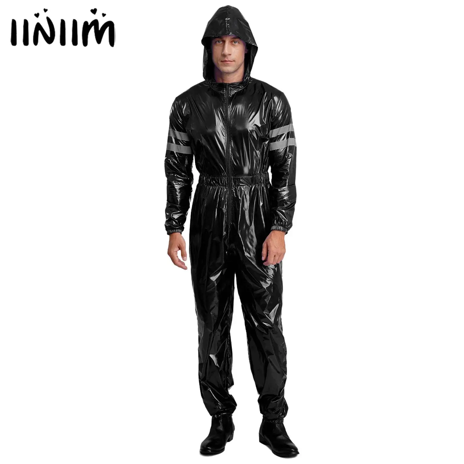 

Мужской водостойкий комбинезон, костюм, светоотражающие полосы высокой видимости, длинные рукава, эластичная талия, передняя молния, комбинезон с капюшоном