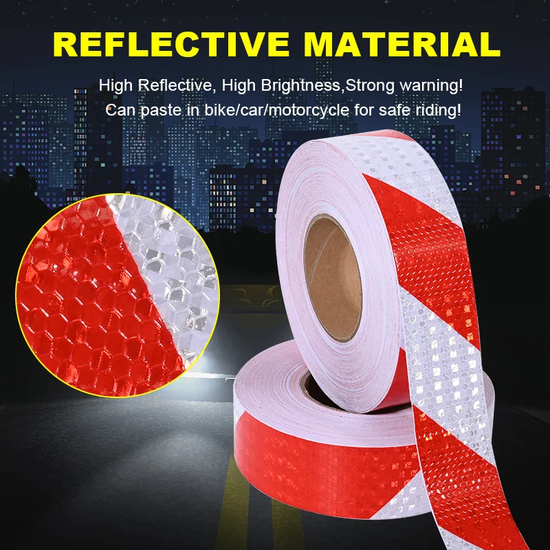 2\'\' Shining Reflective Warning Tape Twill Printing Waterproof Red White Waterproof Self Adhesive Stickers 10M For Car Motorcycle