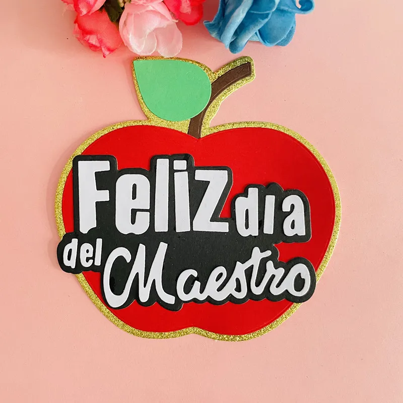 cute Apple with spanish word maestro die Metal Cutting Dies DIY Scrapbook Paper Cards Embossing Craft Die Cut handmade craft