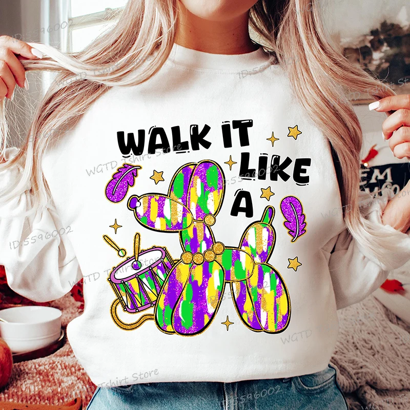 Walk It Like A Dog Mardi Gras Hoodie, Glitter Mardi Gras Hoodies Design, Retro Mardi Gras Women Clothing,