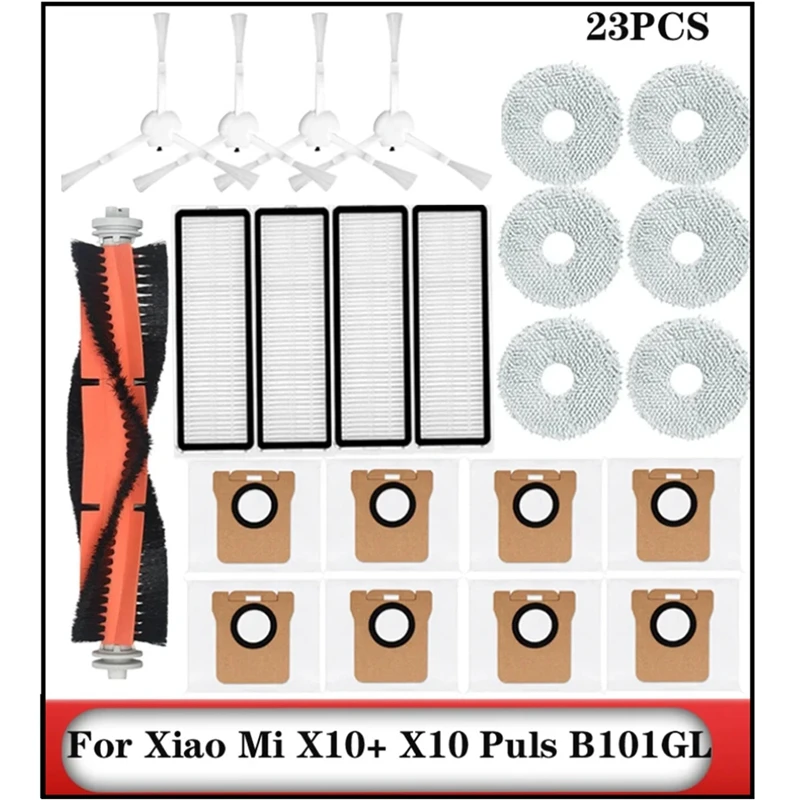 23 قطعة لشاومي روبوت فراغ X10 + X10 زائد B101GL إكسسوارات قطع غيار فرشاة جانبية رئيسية فلتر Hepa ممسحة خرقة كيس لجميع الغبار