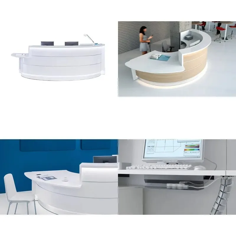 Custom Semi Circular Marble Reception Desk Curved White Luxury Front Desk for Office Hotel Lobby Modern Design