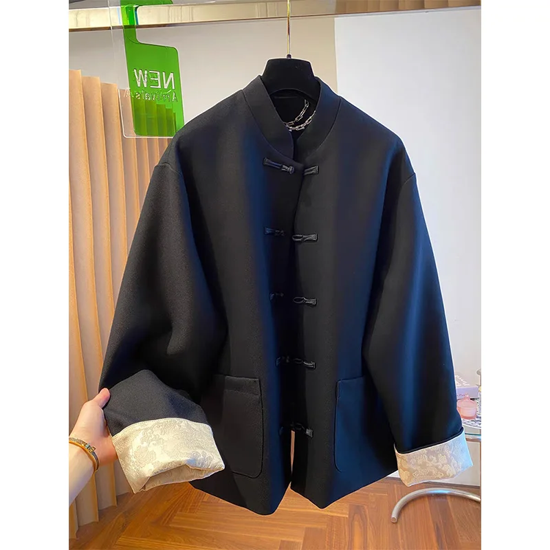 

Extra Large 300 Pou Chinese Sle Patchwork Button round Ne Jaet Men's Spring Autumn High Sensation Traditional Collar...