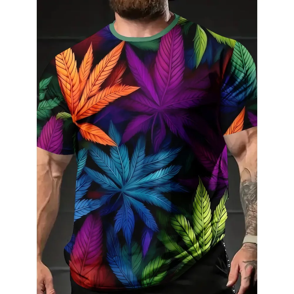 

2025 Summer Men's Women's 3D Printing Vibrant Leaf Quick-drying T-shirts Outdoor Sports Fitness Tees Fashion Casual Street Tops