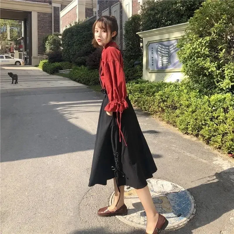 

Sets Women Outfits Aesthetic 2 Pieces Elastic Waist Fashion Casual Ulzzang Solid Charm Long Sleeve Loose Lady Clothing Basic Top