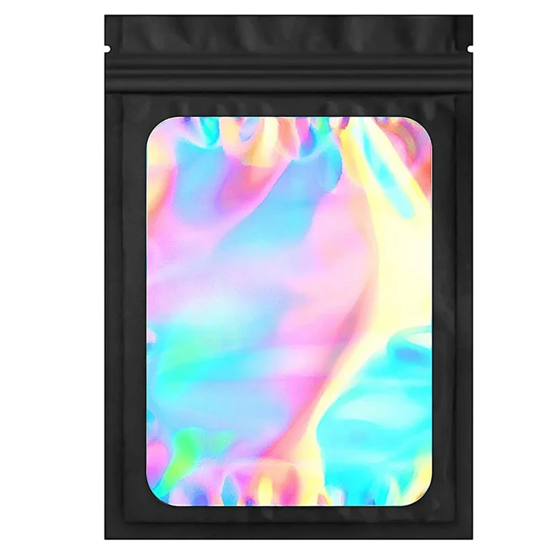 100 แพ็ค Mylar กระเป๋า Holographic กลิ่นบรรจุภัณฑ์สําหรับธุรกิจขนาดเล็ก Resealable กระเป๋า (3X5 นิ้ว) ทนทานสีดํา