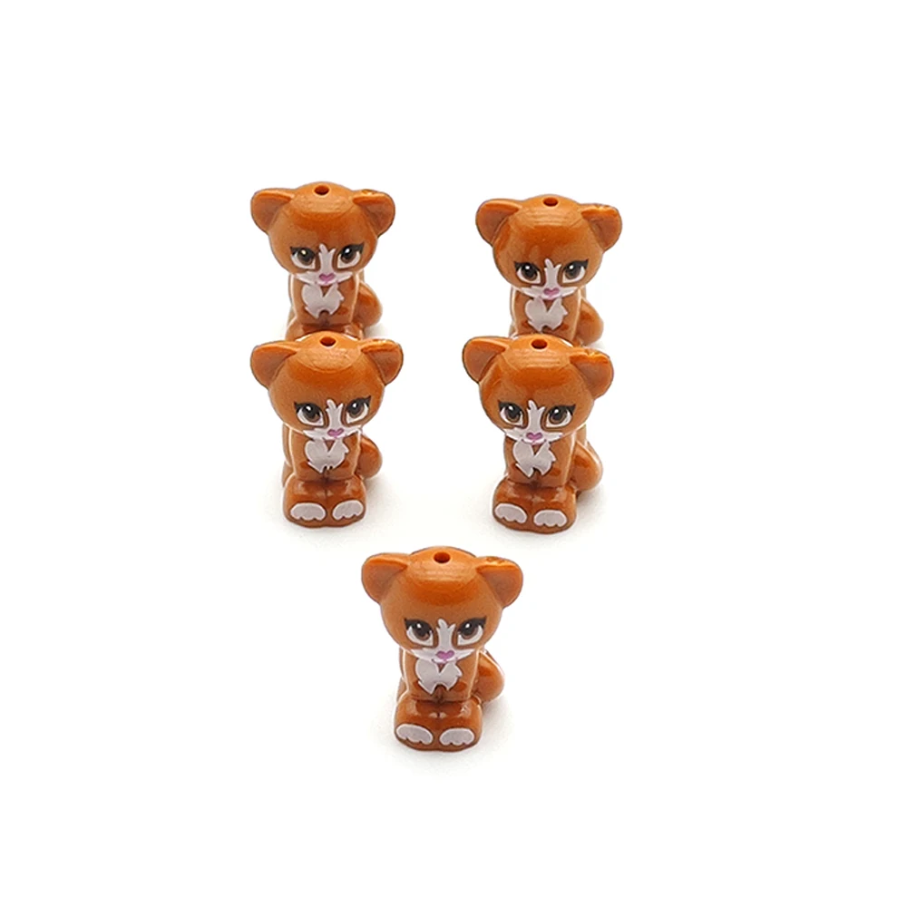 5pcs Animal Building Blocks orange Cat MOC City Building Model Decoration Home Pet Toys Children originality DIY Gift