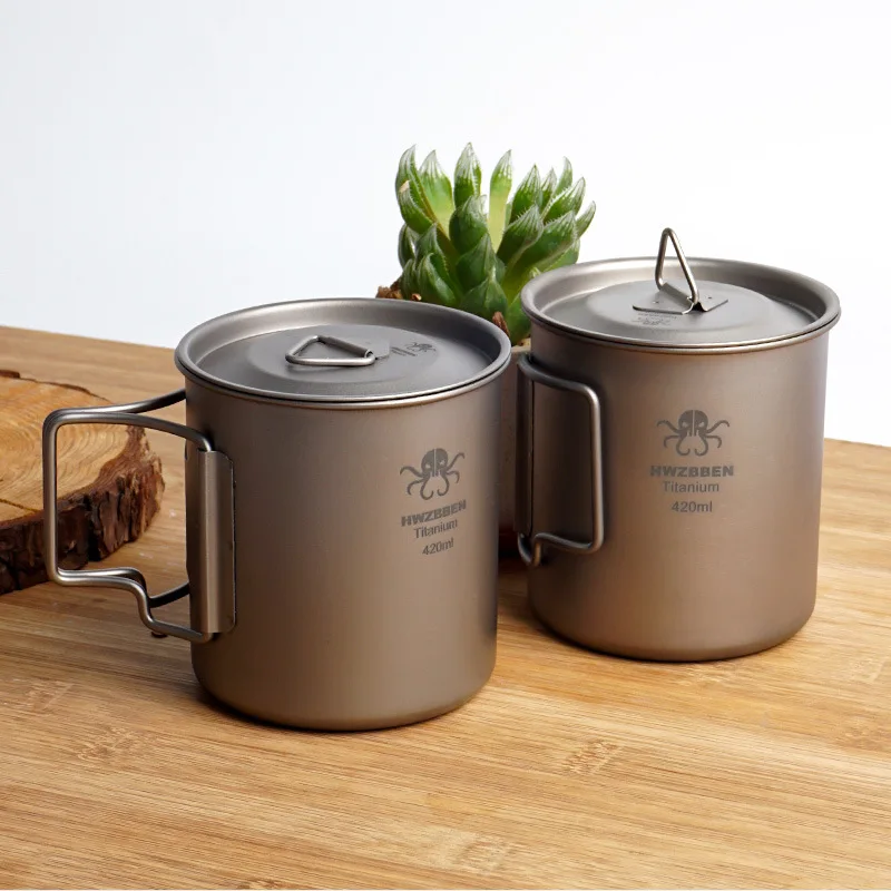 Pure Titanium Mug Coffee Water Cup Portable 420ml Collapsible Travel Cup for Outdoor Picnic Camping Hiking Lightweight Use Tools
