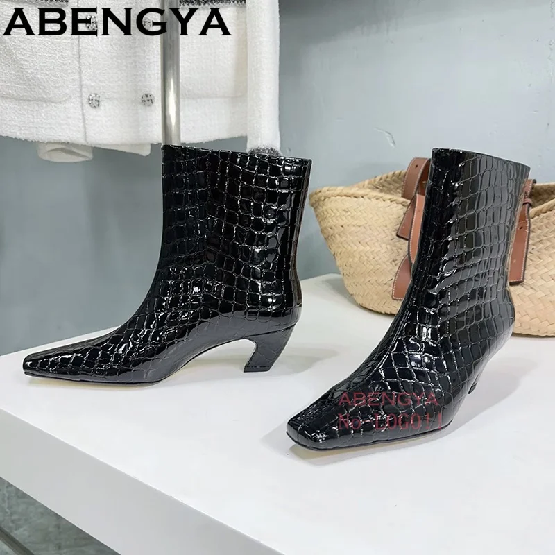 ABENGYA Suede Leather Kitten Heel Ankle Boots For Women Point Toe Short Modern Boots Sexy Slim Boots Woman
