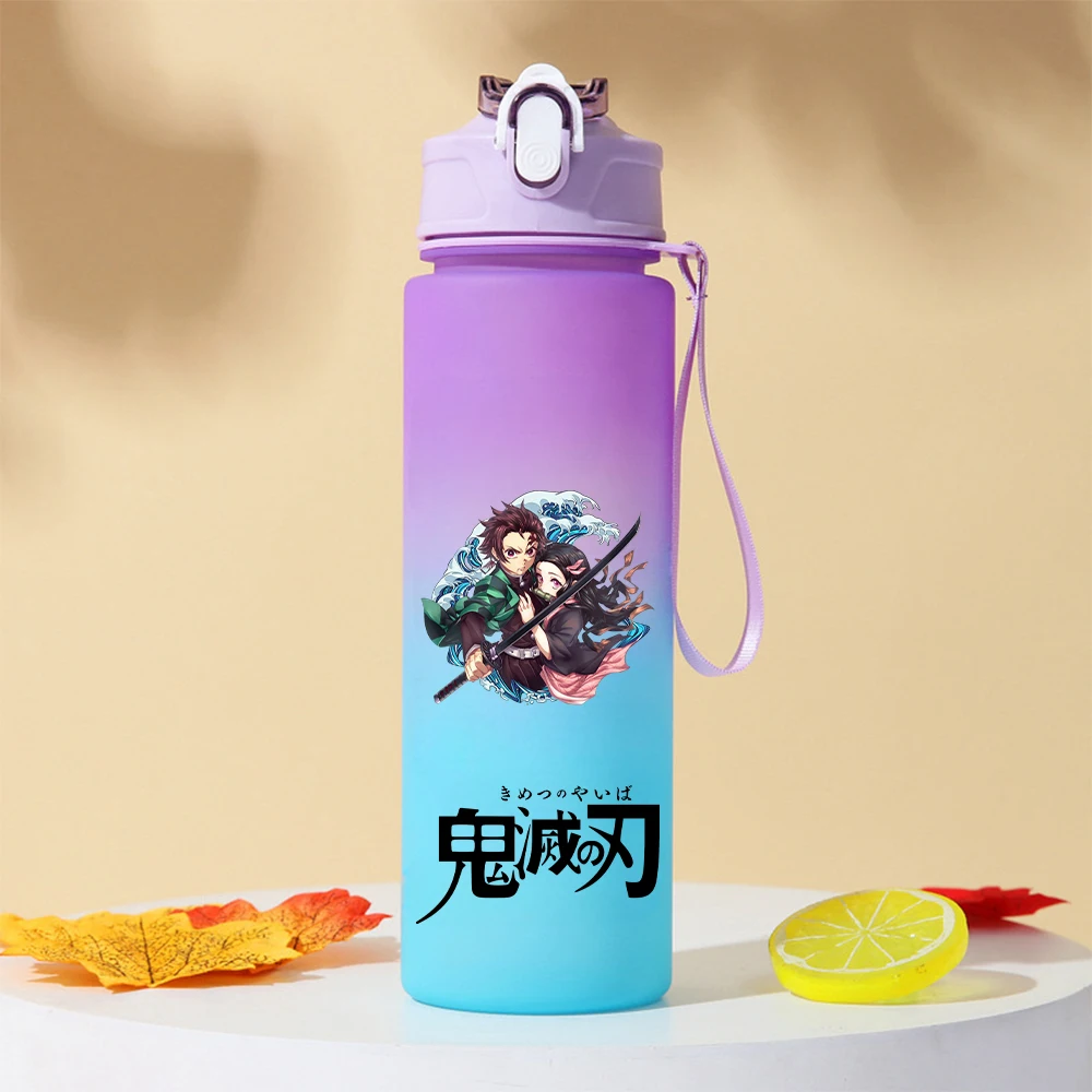 Demon Slayer 750ML Cartoon Water Cup Tanjirou Nezuko Gradient Purple Large Capacity Portable PcLeak Resistant Drinking Bottle