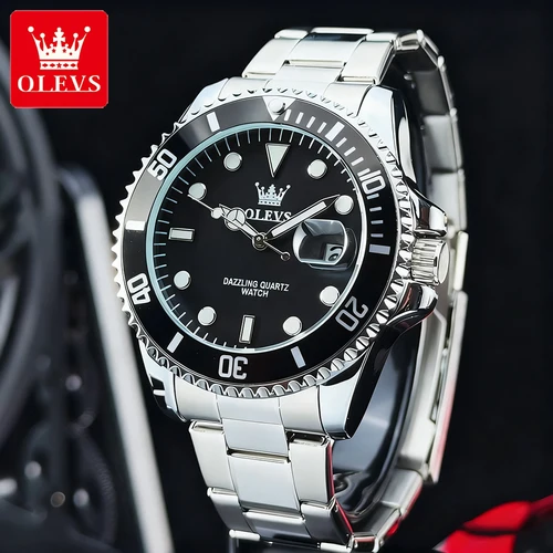 OLEVS relojes para hombre tendencia de lujo correa de acero fino fecha grande marca Original reloj de pulsera de cuarzo para hombre impermeable luminoso 5885 nuevo