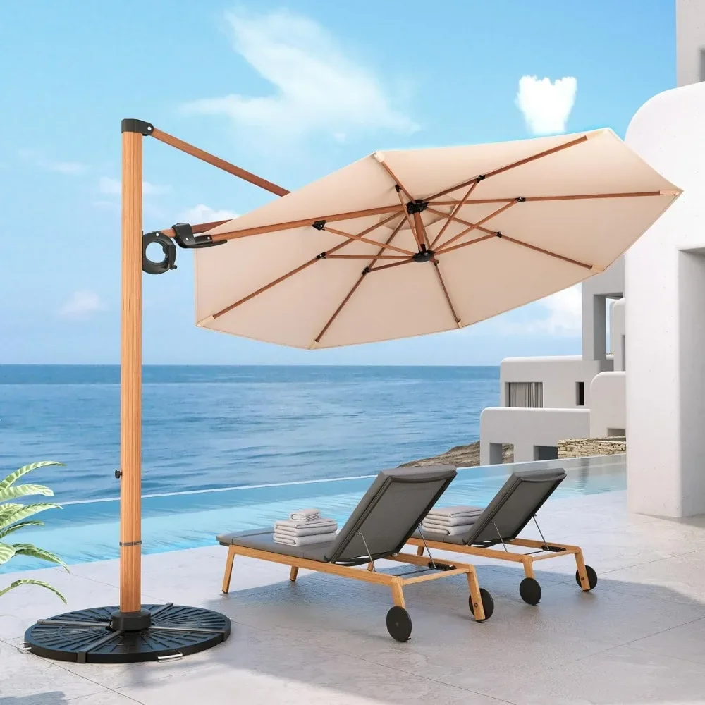 

10FT Patio Umbrella, Aluminum Cantilever Umbrella with Round Canopy, Outdoor Offset Umbrella for Patio, Garden, Deck, Champagne