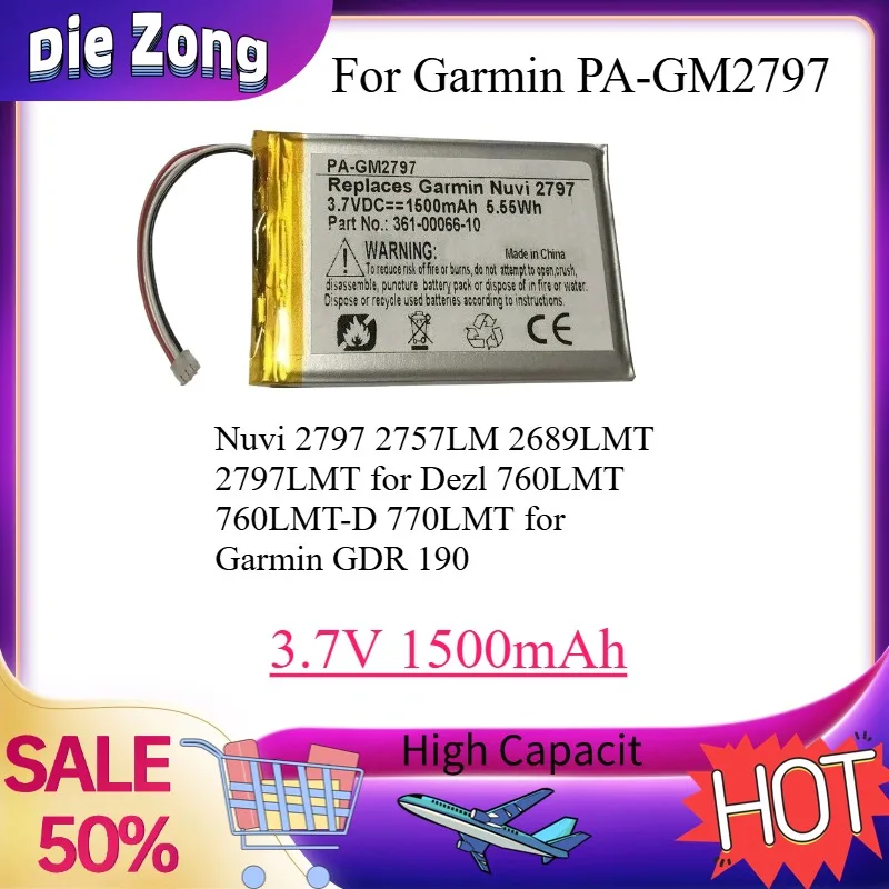 

New 500mAh 3.7V PA-GM2797 Battery for Garmin Nuvi 2797 2757LM 2689LMT 2797LMT for Dezl 760LMT 760LMT-D 770LMT for Garmin GDR 190