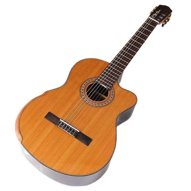 High Gloss Solid Red Cedar 39 Inch Classic Electric Guitar 6 String 19F Classical Guitar Natural Clolor with Armrest Bone Nut