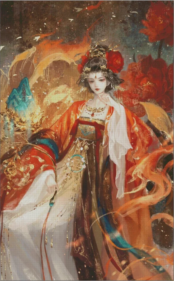 [ZZ3926-Peony anthropomorphic picture]11CT 14CT 16CT DIY Stamped Cross Stitch Kit with Printed Canvas and Cotton Threads Embroid